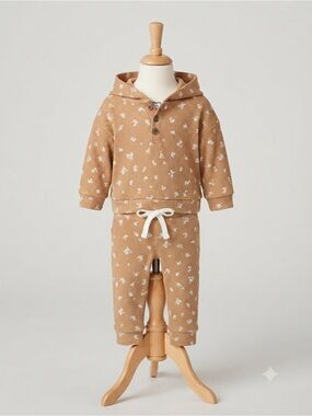 Old Navy Tan Floral Waffle-Knit Hoodie & Joggers Set